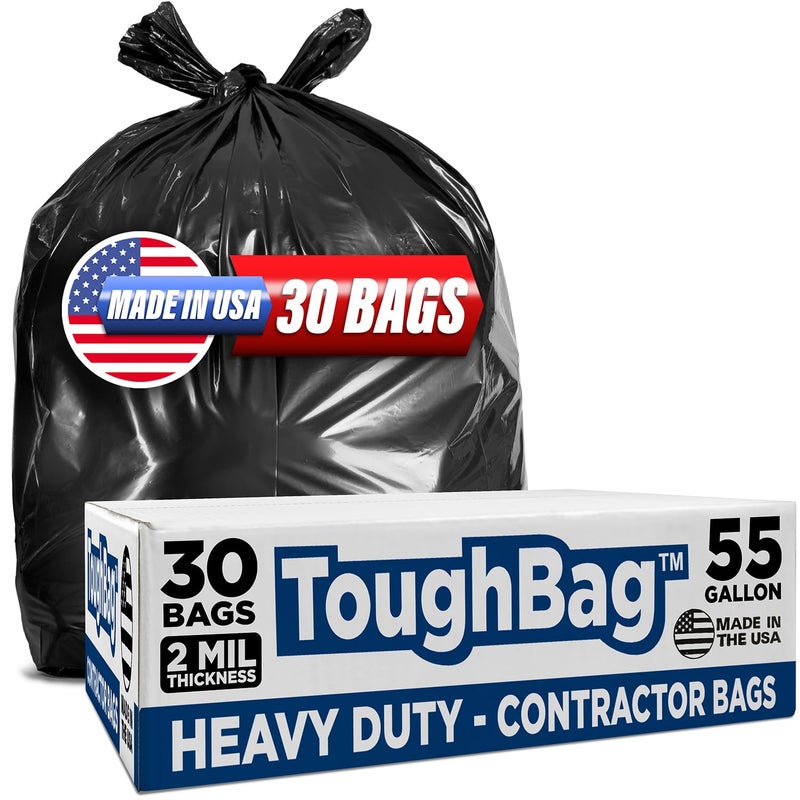 ToughBag Contractor Trash Bags 55-60 Gallon - 2 Mil Heavy Duty (30 Count) - Made in USA - Image 1
